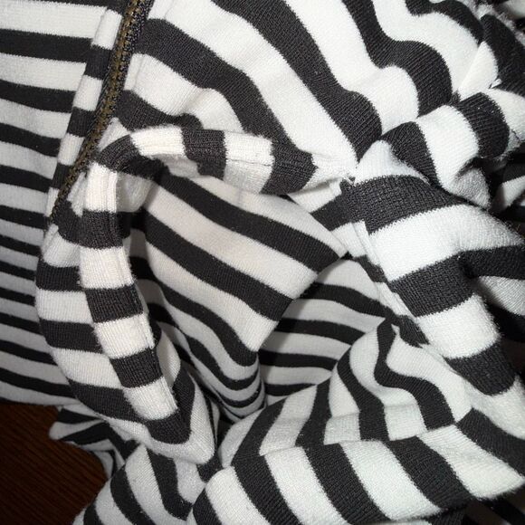My Beloved Women’s Striped Waterfall Jacket Cardigan – Black White Asymmetrical - Picture 10 of 15